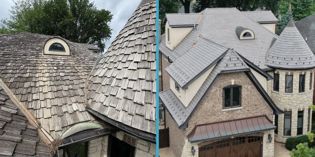 Whole-house roof replacement, before and after